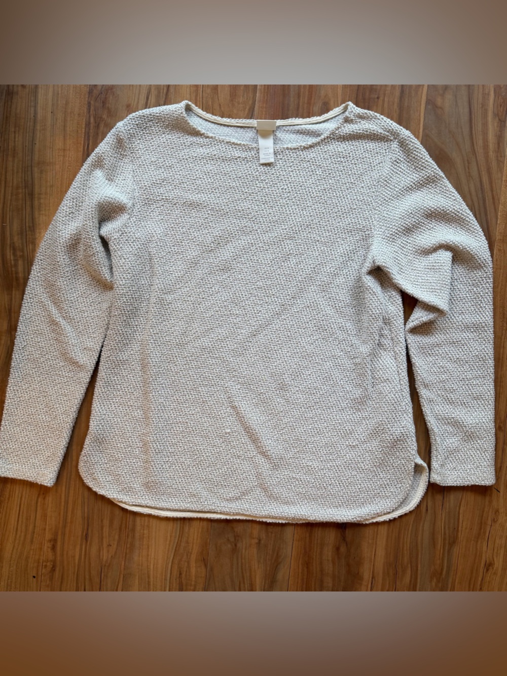Classic Crewneck Women's Sweater in Light Beige. Textured. Cozy.